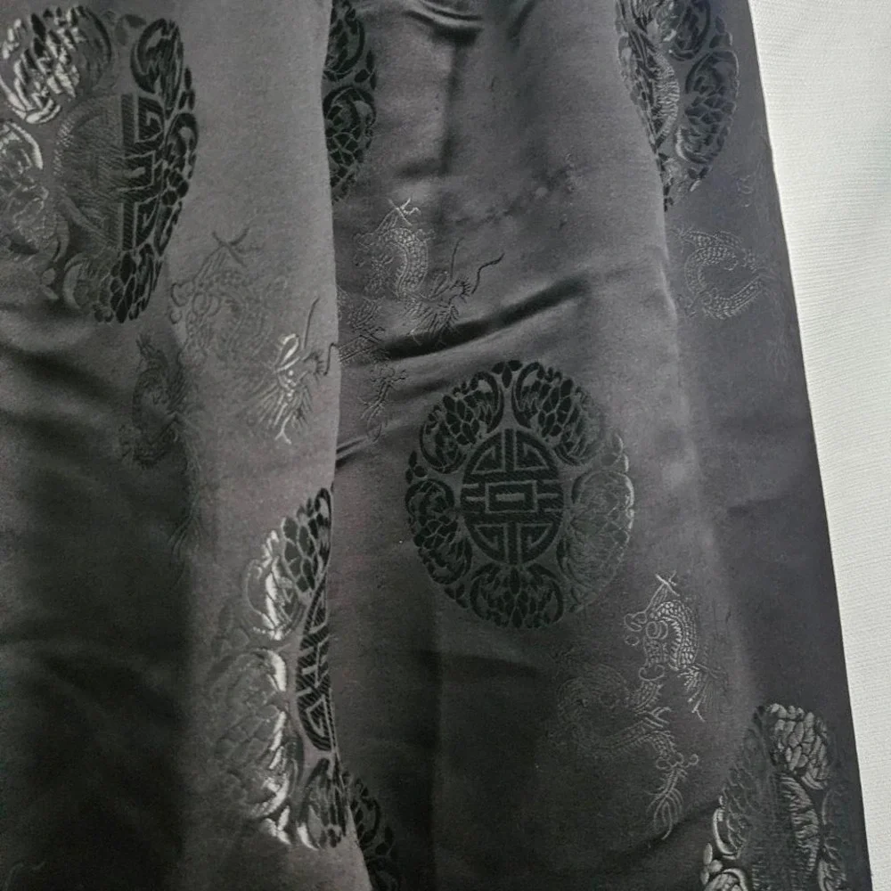 Jacquard Satin Pull on Pant Women S Black Dragon Medallion High Waist‎ Asian